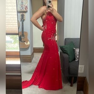 Red Beaded Evening Homecoming Prom Gown